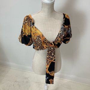 DANCE & MARVEL "Versace" print tie front crop top